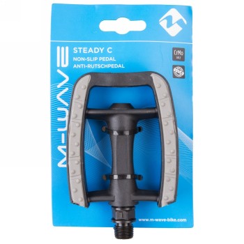 Pedal antideslizante steady c eco m-wave, cuerpo de plástico negro, almohadilla de goma gris, rodamiento de bolas, reflector, co