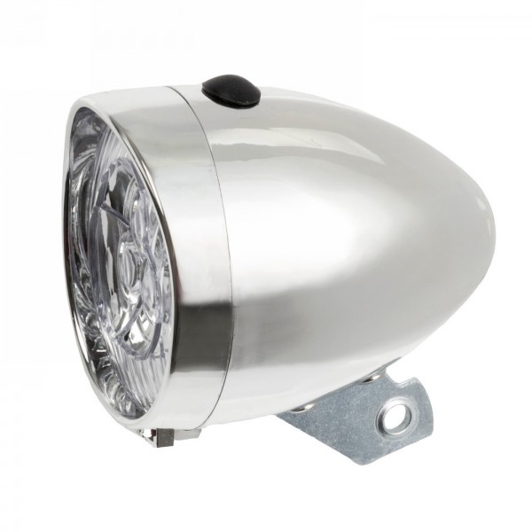 Led headlight, 3 white leds, chrome plated, with on/off switch, with 3 batteries, oem - 1