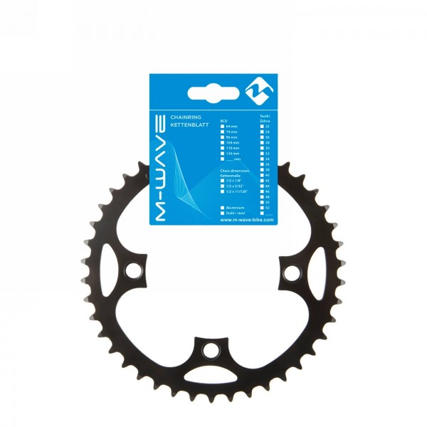 E-bike chainring, bcd 104mm, 42 teeth, for 1/2' x 3/32' and 11/128', black, steel, on samox card - 1