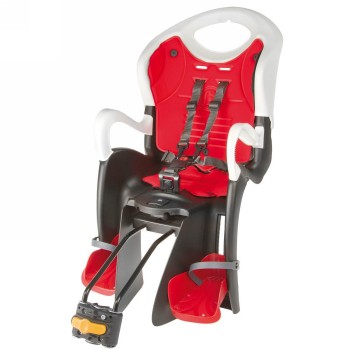 Child seat, for rear, attachment to seat tube, backrest adjustability, seat in white/black, red upholstery, red footrest, - 1