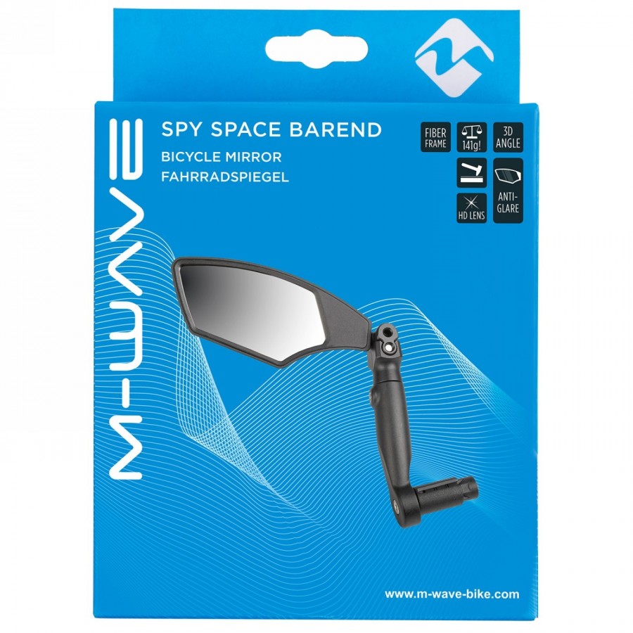 miroir vélo m-wave spy space barend, gauche, pour montage en bout de guidon (diamètre intérieur de 15 à 23 mm), verre véritable,