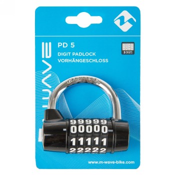 M-wave 230120 padlock, with 5 numeric discs, black, 64 x 60 x 27 mm, on card 083128 - 2