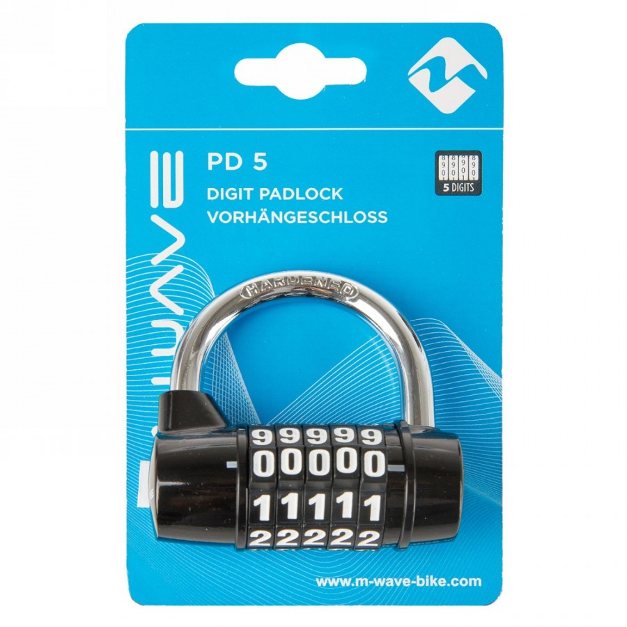 Cadenas M-Wave 230120, avec 5 disques numériques, noir, 64 x 60 x 27 mm, sur carte 083128 - 2