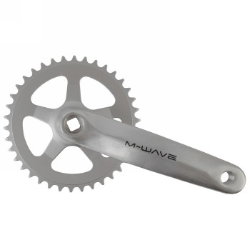 Kettenradgarnitur m-wave, 1-gang, 170 mm alu-kurbel, stahl-kettenblatt 38 z., jis, für vierkant-innenlager, silber, mv - 1