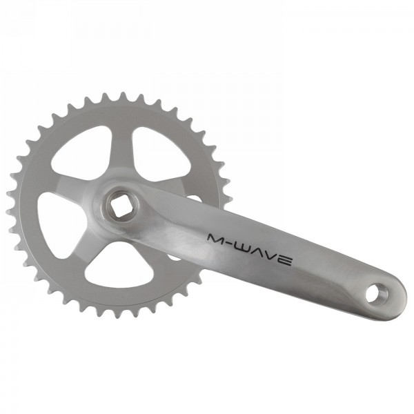 crankset m-wave, 1-speed, 170 mm aluminium crank, steel chainring 38 t., jis, for square bottom bracket, silver, mv - 1