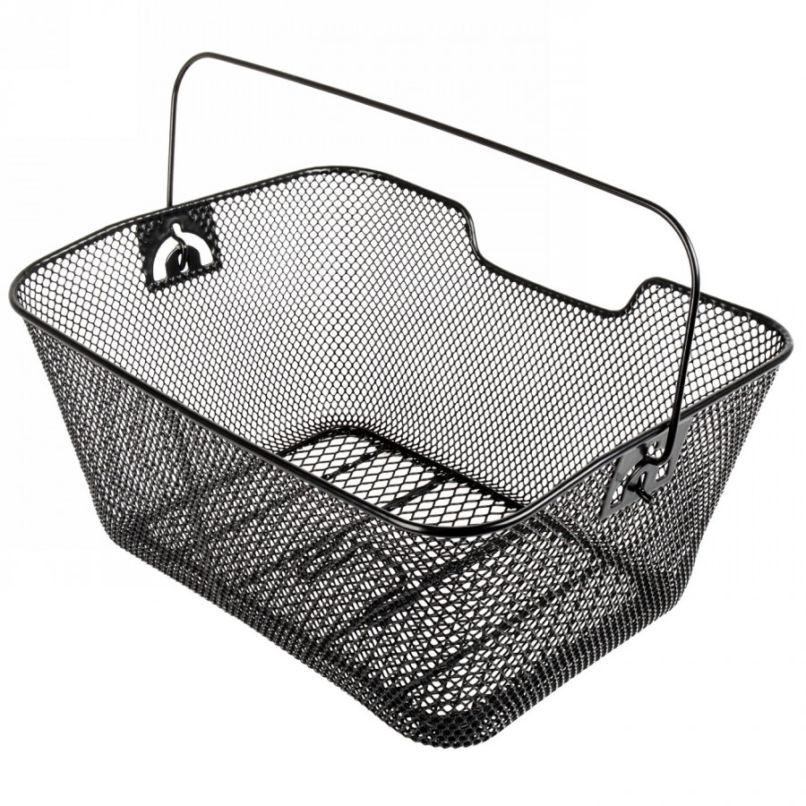 Wire basket, with reinforcement, 40x30x18/15 cm (wxlxh), with 2 fastening hooks on the bottom for carrier mounting, black - 1