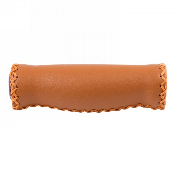 Pair of Velo synthetic leather grips, with high-density foam insert, 125 mm, brown, with handlebar plug, card - 1