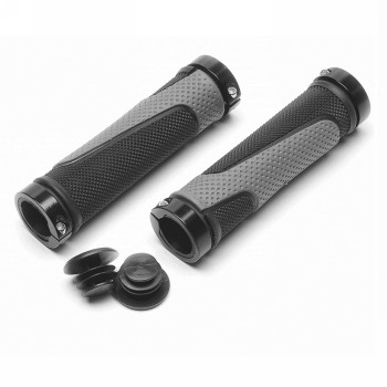 Poignées en caoutchouc pour vtt anodisées noir/gris 130mm - 1