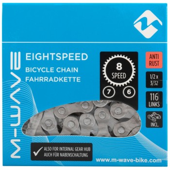 Fahrradkette m-wave, anti-rost, 1/2x3/32, 116 glieder, 8-gang, mit verschlussglied, ek - 2