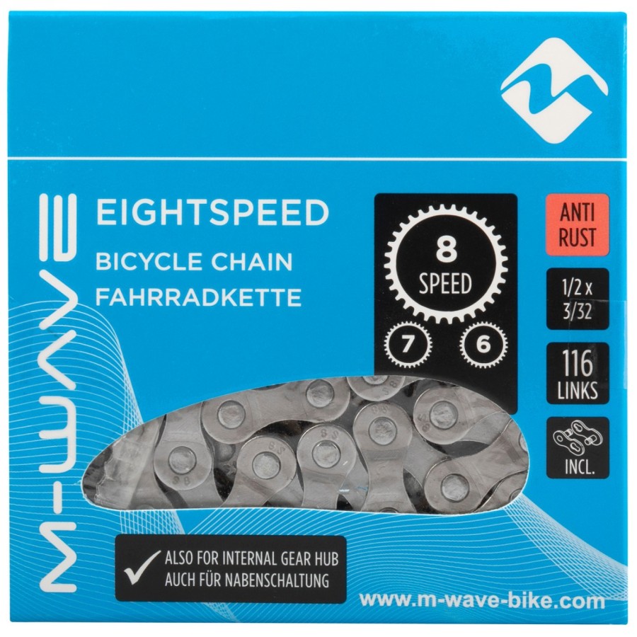 Fahrradkette m-wave, anti-rost, 1/2x3/32, 116 glieder, 8-gang, mit verschlussglied, ek - 2