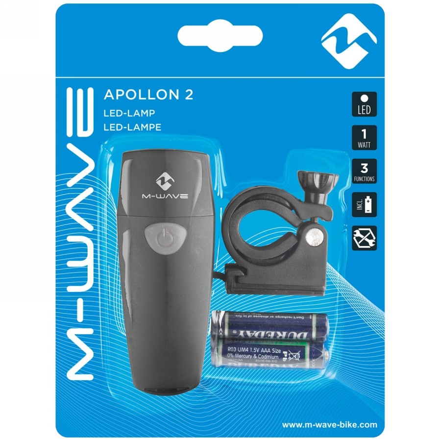 Lámpara a pilas m-wave apollon 2, carcasa negra, con 1 led blanco de 1 vatio, 3 funciones, con soporte, con pilas, - 2