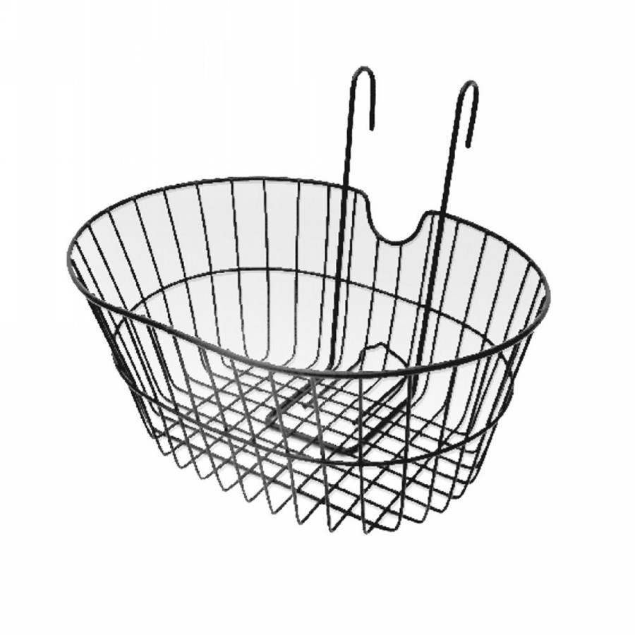 Oval front basket 30.5x19x40cm in black large mesh steel - 1