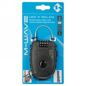 Cadenas à câble, M-Wave 'Lock `n' Roll D 24,9', avec câble rétractable, câble en acier de 2,4 mm x 90 cm, sur carte - 3