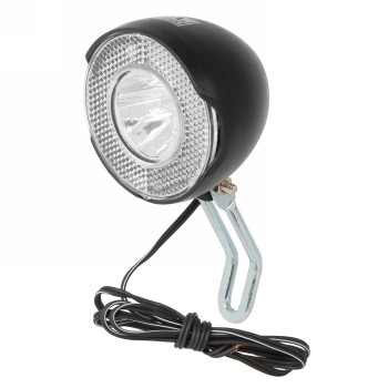 Lampada frontale a dinamo a led, anlun, 1 led, 6v/1.1w, 14 lux, con riflettore, 2 funzioni, con doppio cavo 1000 mm, con tedesco