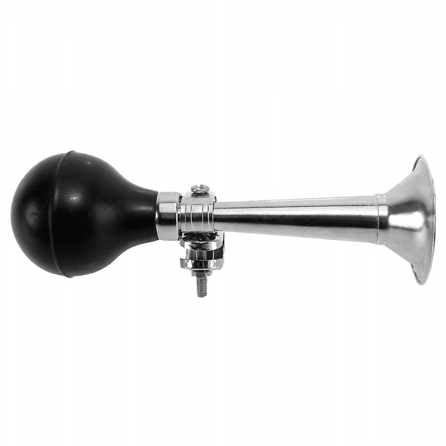 Chrome steel trumpet, approximately 180 mm long, with clamp for approximately 22 mm tube. - 1