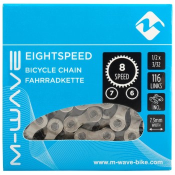 Catena da bicicletta m-wave, 1/2x3/32, 116 maglie, argento/grigio, 8/7/6 velocità, con maglia di bloccaggio, ek - 2 - Catena - 0