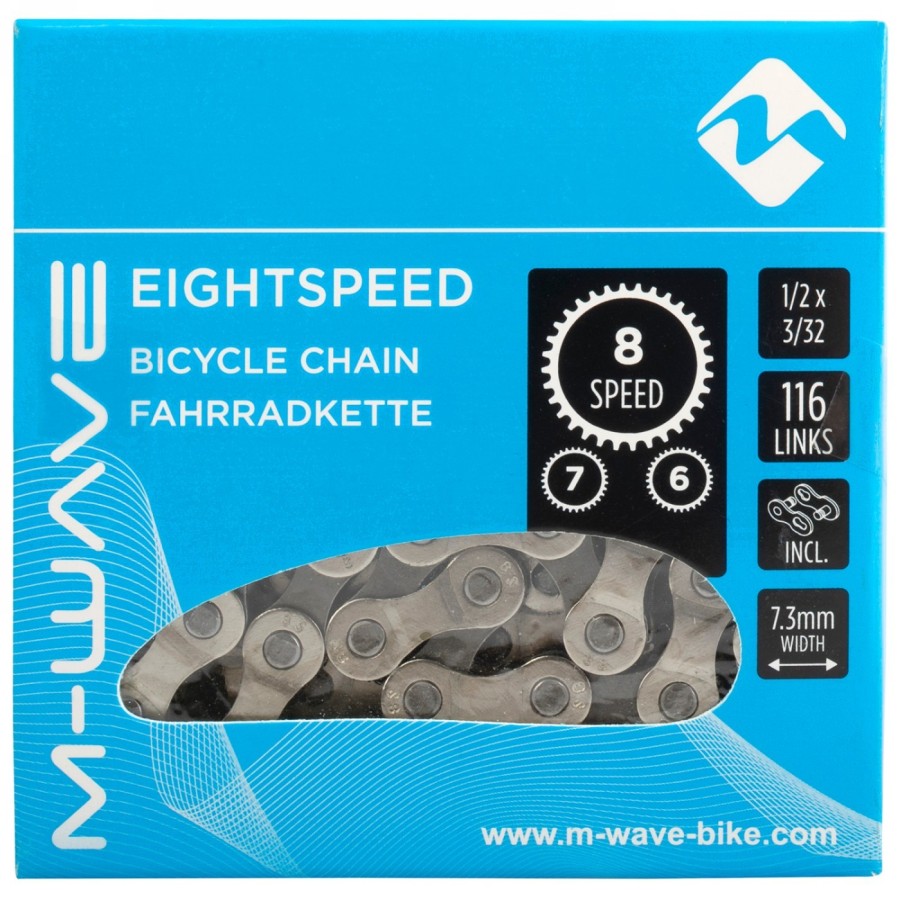 Chaîne de vélo m-wave, 1/2x3/32, 116 maillons, argent/gris, 8/7/6 vitesses, avec maillon de fermeture, ek - 2