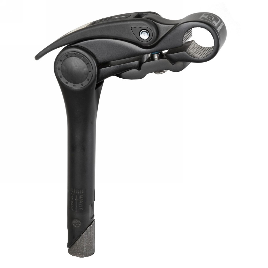 potence à plongeur promax, alu, noir, avec attache rapide pour un réglage sans outil de l'angle (0-70°), pour cintre de 31.8 mm,