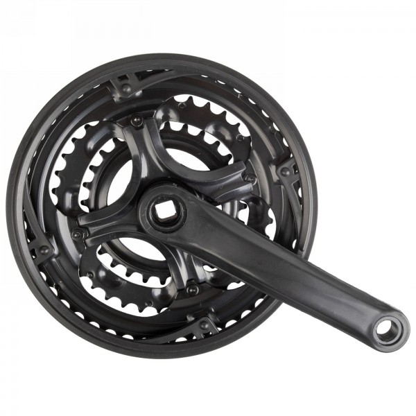 Crankset, 170 mm plastic coated crank, steel chainrings 28/38/48 t., jis, for square bottom bracket, black, - 1