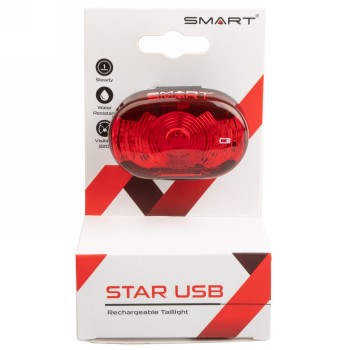 Fanale posteriore intelligente, star usb, rosso, 1 led rosso, 1 radio, usb, con numero di prova tedesco, con clip per cintura e 