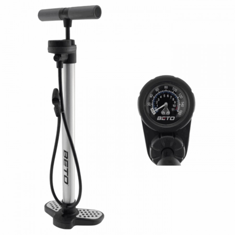 Deluxe floor pump aluminum body, complete with pressure gauge, height 700mm, handle covered in soft rubber, 11 bar, - 1