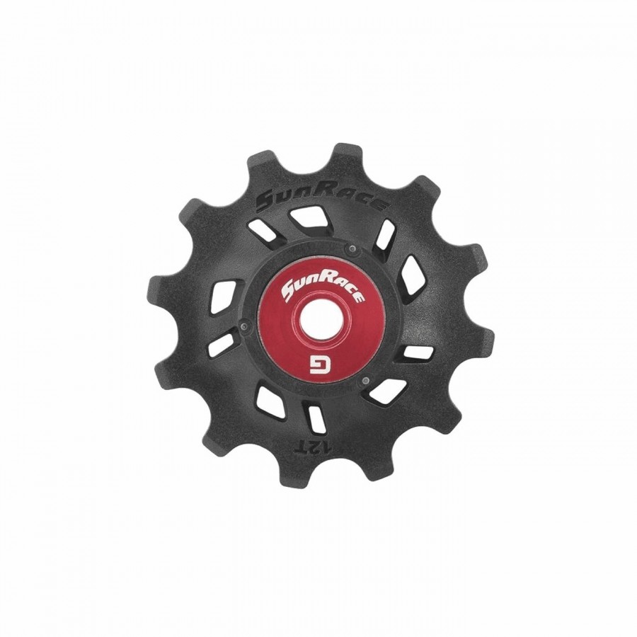Universal gearbox pulley 12 teeth black/red with ball bearings - 1