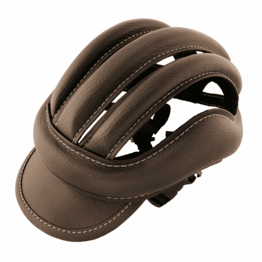 Casque héroïque en cuir visière + sangle de réglage arrière marron - 1