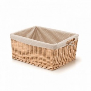 Small rectangular wicker basket with polka dot lining - 1