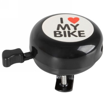 Cloche, 54 mm, acier, noir, avec autocollant 'i love my bike'. - 1