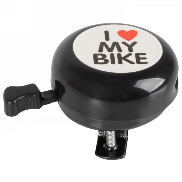 Campanello, 54 mm, acciaio, nero, con adesivo 'i love my bike'. - 1 - Campanelli - 4015493420132