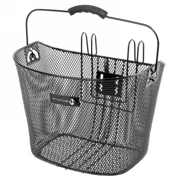 Wire basket, approx. 34.5x25.5x26/23cm (wxlxh), with 2 hooks to attach to the handlebar, black - 1