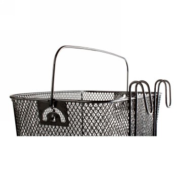 Wire basket, approx. 34.5x25.5x26/23cm (wxlxh), with 2 hooks to attach to the handlebar, black - 2