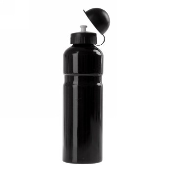 Aluminum water bottle, 750 ccm, black, with black cap closure with sealing lip, without holder, TÜV tested, mv - 1