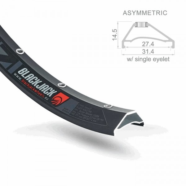 Ready mtb tubeless rim with channel: 27mm x 27.5 black - 32 holes - 1