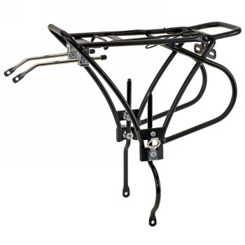 Luggage carrier o-stand 'disc', special fit for bikes with disc brakes, aluminium, black, with spring flap, reflector holder, - 