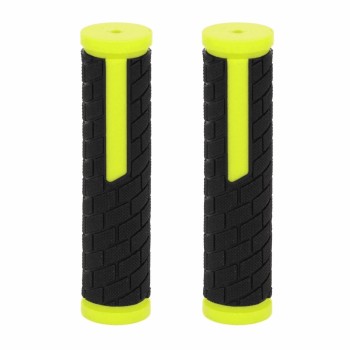 Black/yellow fluo rubber mtb grips 128mm - 1