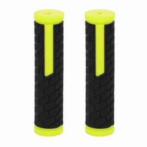 Black/yellow fluo rubber mtb grips 128mm - 1