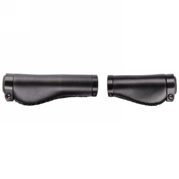 Pair of Ergo screw-on grips, buffer fixing, 138 mm / 99 mm, black leather look, with black aluminum screw fixing, in co - 1