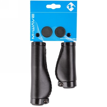 Pair of Ergo screw-on grips, buffer fixing, 138 mm / 99 mm, black leather look, with black aluminum screw fixing, in co - 2