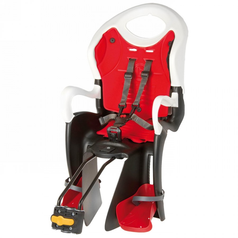 Asiento infantil, para la parte trasera, fijación al tubo del asiento, ajuste del respaldo, asiento en blanco/negro, tapizado en