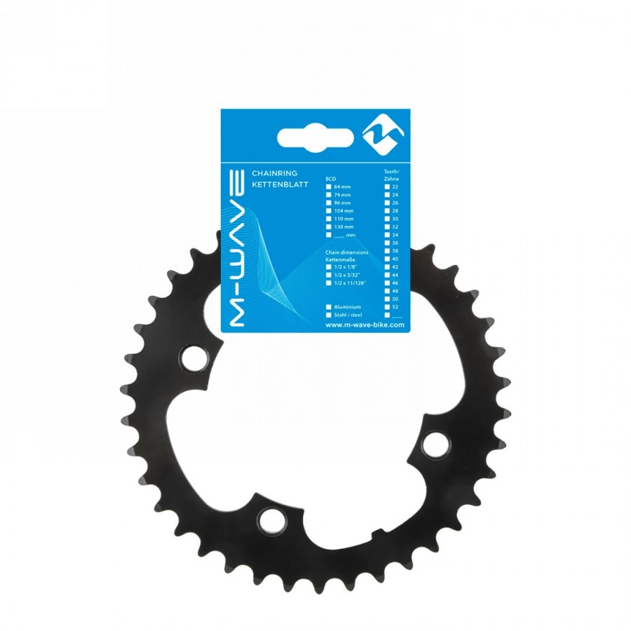 E-bike chainring, bcd 104mm, 38 teeth, for 1/2' x 3/32' and 11/128', black, steel, on samox card - 1