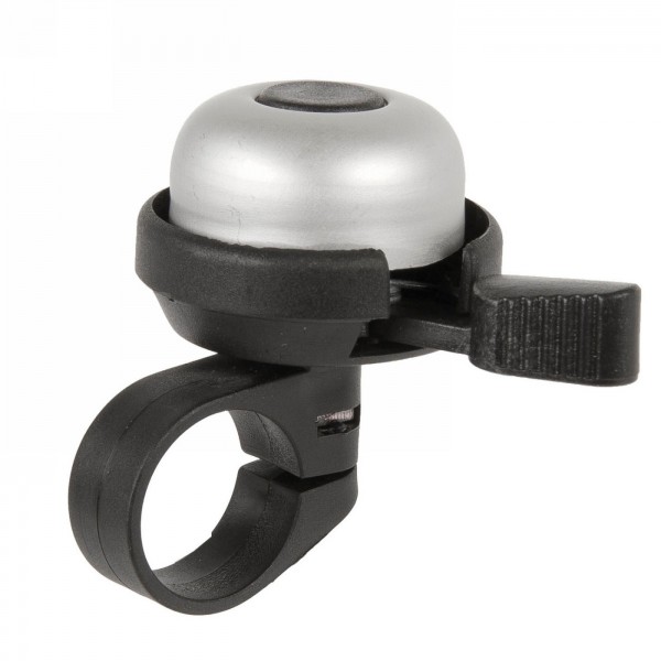 cloche de vélo, 'ding dong', alu-dessus argent anodisé 33mm, dessous plastique 41mm noir - 1