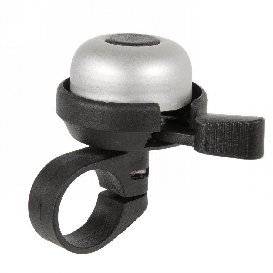 Bicycle bell, 'ding dong', aluminium top silver anodised 33mm, bottom plastic 41mm black - 1