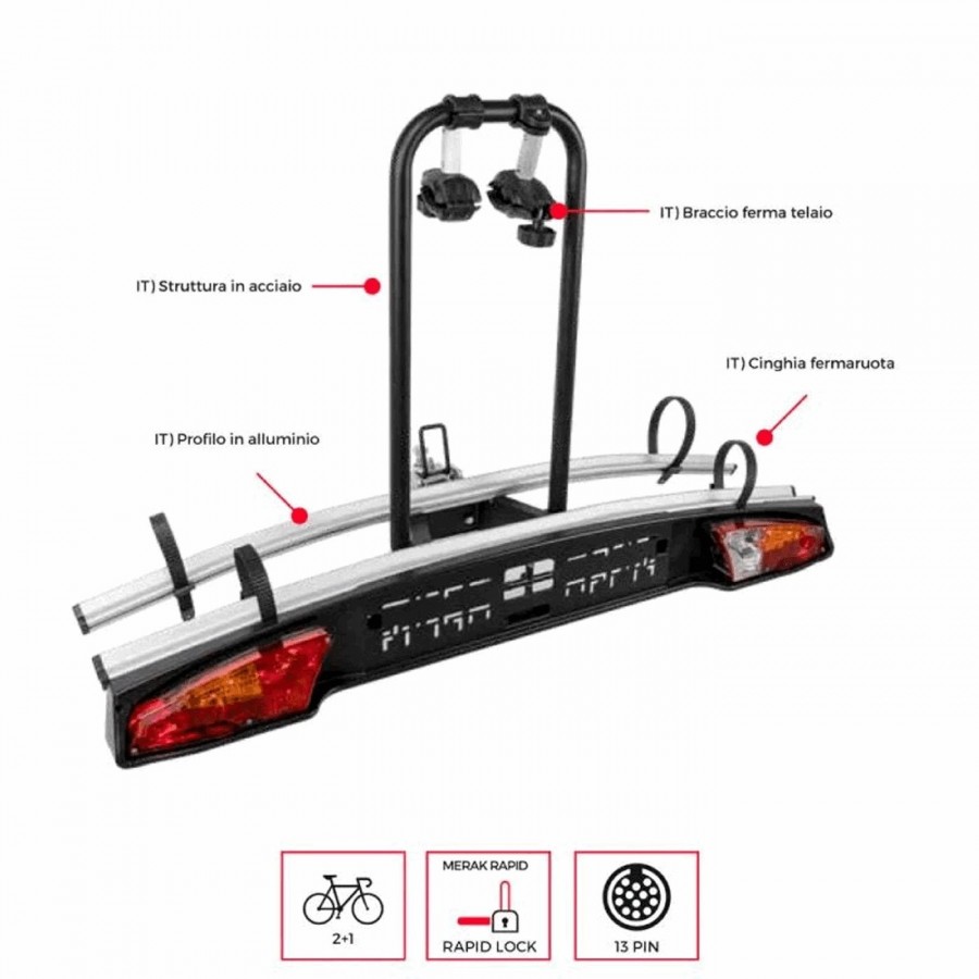 Merak towbar bike carrier for 2 bikes - compact and lightweight - 1