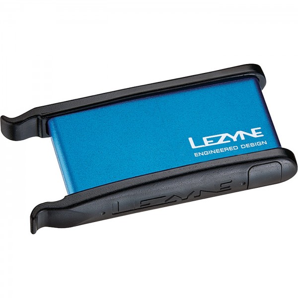 Kit de palancas Lezyne en caja de aleación, 2 palancas para neumáticos, 6 parches, 1 protector, 1 funda para neumáticos, azul - 