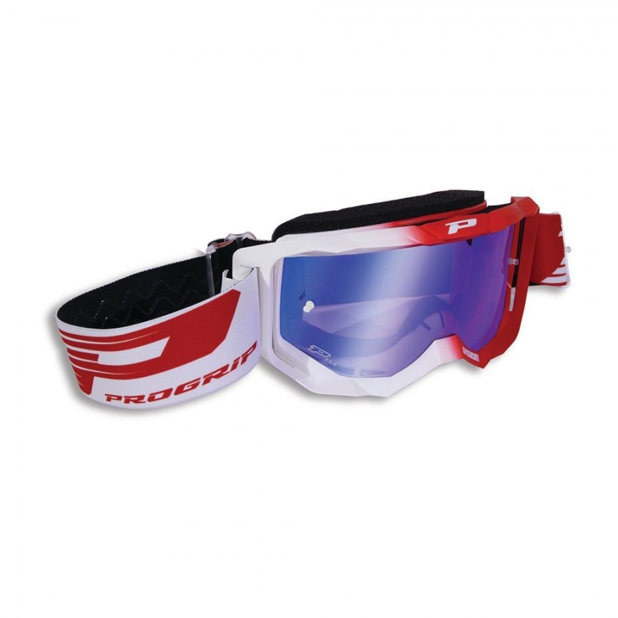Progrip 3300 weiß/rote schutzbrille mit blau verspiegelter linse - 1