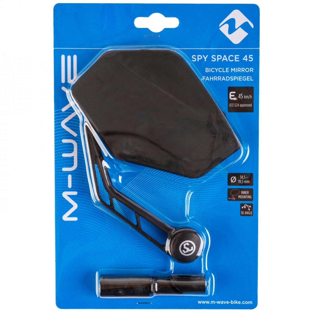 Bicycle mirror m-wave spy space 45, for s-pedelec (s-bike, e-bike), for mounting only on the left in the handlebar end, suitable