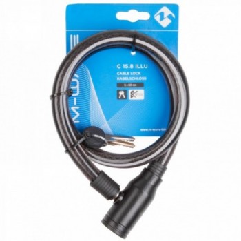 Automatic cable lock c 15.8 illu m-wave, 15 x 800 mm, braided cable, smoke with reflective stripes, with flat key, on - 2