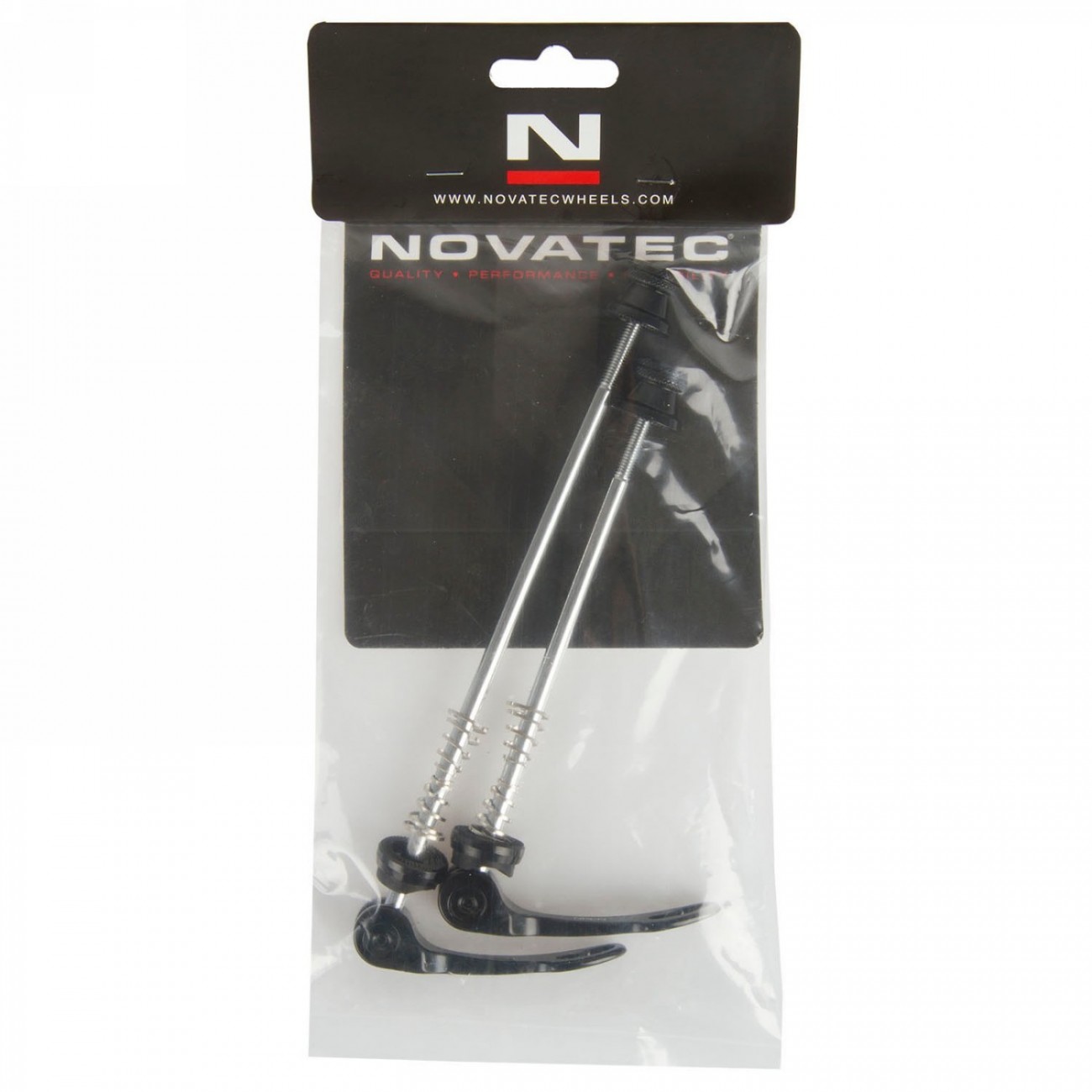 Quick release set, front wheel (112 mm) + rear wheel (148.5 mm), aluminium, black, 84 g/set, on novatec card - 2