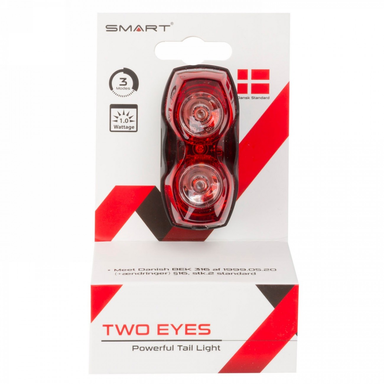 Smart clignotant, 2 leds rouges de 0.5 watt, 3 fonctions, avec support pour tige de selle + hauban + clip ceinture, avec piles, 